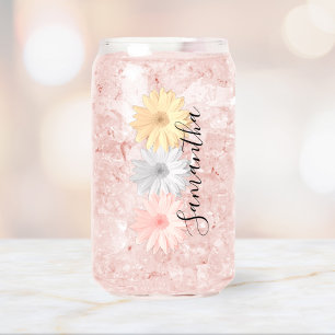 Pink Grey Yellow Daisy Flowers Name Can Glass