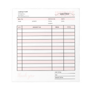 Pink Grid Business Invoice Order Sales Receipt Notepad