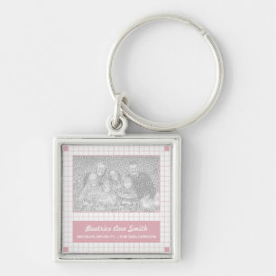 Pink Grid Photo Key Ring