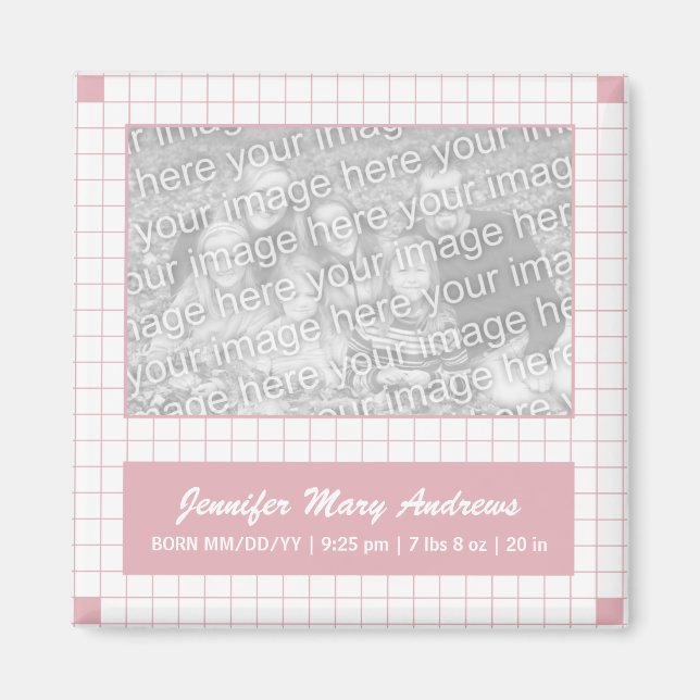 Pink Grid Photo Magnet (Front)