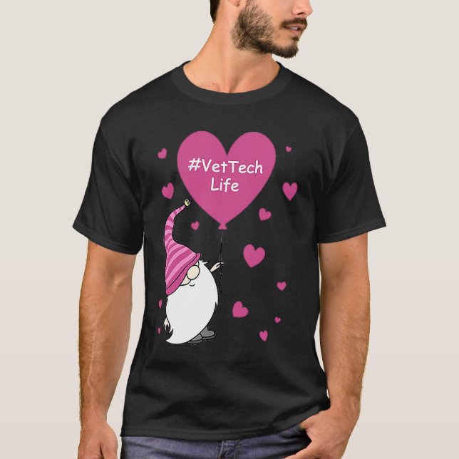 Pink Grome Heart Vet Tech Life Balloon Valentine's T-Shirt (Front)
