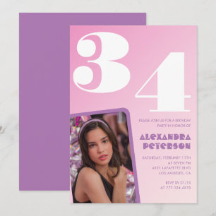 Pink Groovy 34th birthday invitations Retro Photo