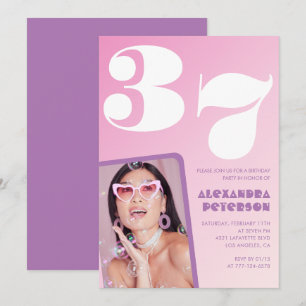 Pink Groovy 37th birthday invitations Retro Photo