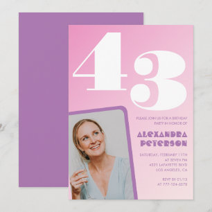 Pink Groovy 43rd birthday invitations Retro Photo
