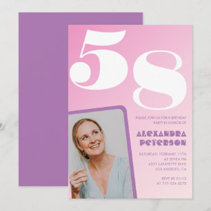 Pink Groovy 58th birthday invitations Retro Photo