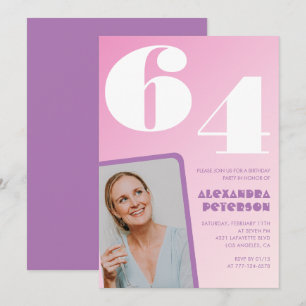 Pink Groovy 64th birthday invitations Retro Photo