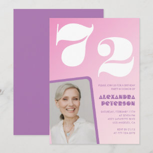 Pink Groovy 72nd birthday invitations Retro Photo