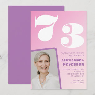 Pink Groovy 73rd birthday invitations Retro Photo