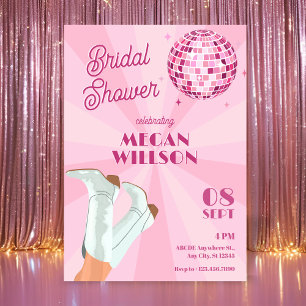 Pink groovy boots disco ball bridal shower invitation