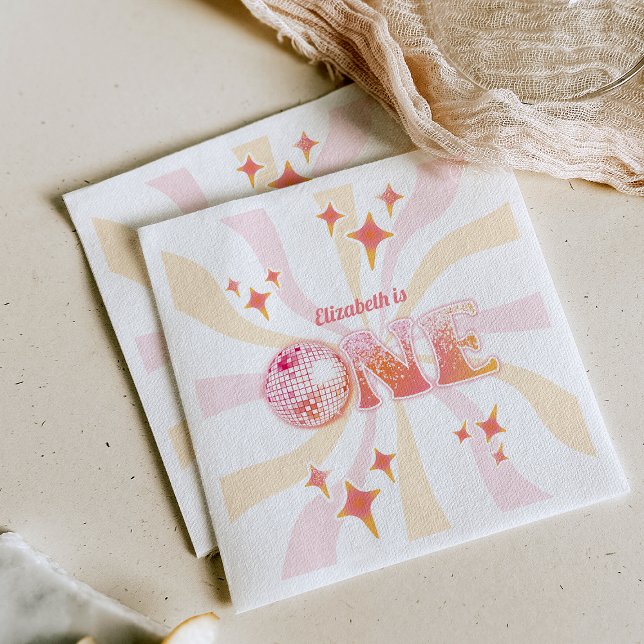 Pink Groovy Disco Dancing Queen First Birthday Napkin (Creator Uploaded)