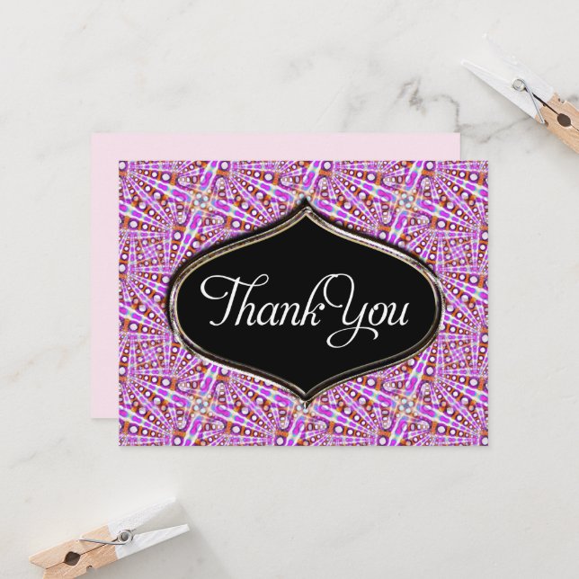 Pink Groovy Disco Pattern Thank You Card (Front/Back In Situ)