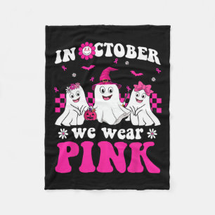 Pink Groovy Ghost Halloween Breast Cancer Awarenes Fleece Blanket