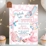 Pink Groovy Pastel Pool Summer Party Girl birthday Invitation<br><div class="desc">Pink Groovy Pastel Pool Summer Party Girl birthday Invitation,  Splash Into Five Birthday Invite,  editable Template Birthday Invite</div>