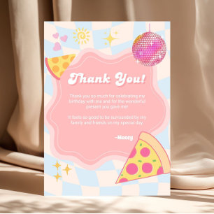 Pink Groovy Pizza Party Thank You Card