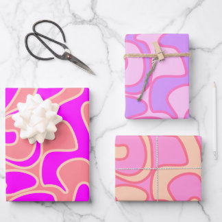 Pink Groovy Retro Fluid Art Unique Wrapping Paper Sheet