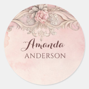 Pink Grunge Antique Frame Classic Round Sticker