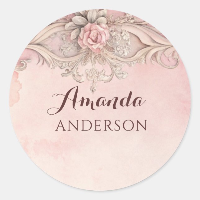 Pink Grunge Antique Frame  Classic Round Sticker (Front)