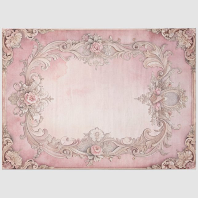 Pink Grunge Antique Frame Decoupage Tissue Paper (Front)