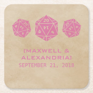 Pink Grunge D20 Dice Gamer Paper Coasters