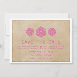 Pink Grunge D20 Dice Gamer Save the Date Invite