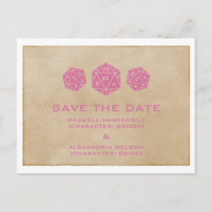 Pink Grunge D20 Dice Gamer Save the Date Postcard