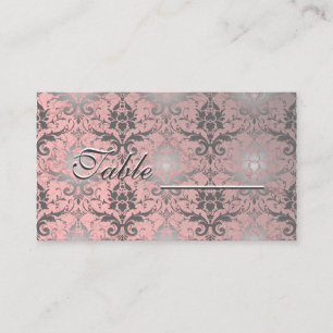 Pink Grunge Damask Table Card