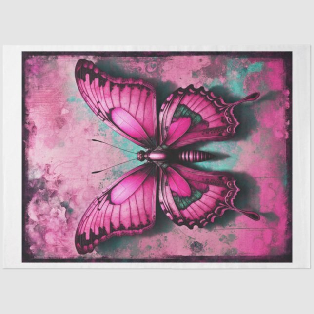 Pink Grunge Gothic Butterfly Decoupage Paper (Front)
