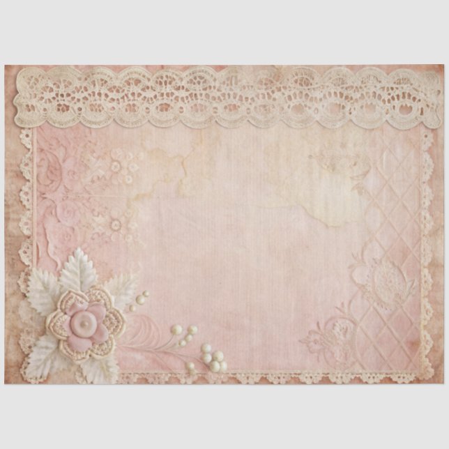 Pink Grunge Handmade Lace Decoupage Tissue Paper (Front)