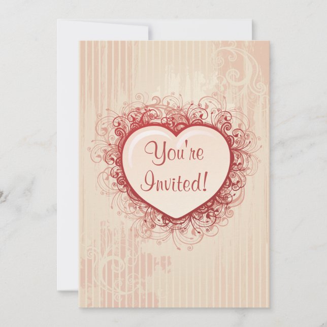 Pink Grunge Heart Invitation (Front)