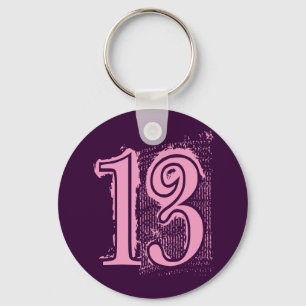 PINK GRUNGE NUMBER 13 KEY RING