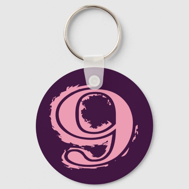 Pink Grunge Style Number 9 Key Ring (Front)
