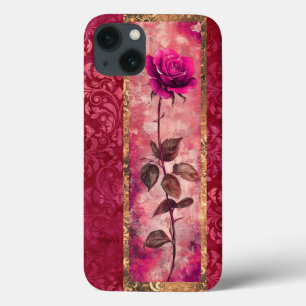 Pink grunge style rose iPhone 13 case