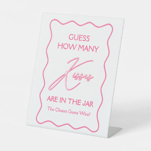 Pink Guess How Many Kisses Bridal Shower Game Pedestal Sign