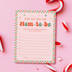 Pink Guess Mum Age Christmas Baby Shower Game Card