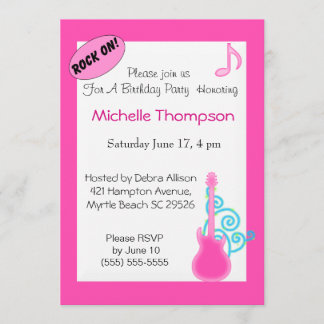 Pink Guitar Birthday Invitations