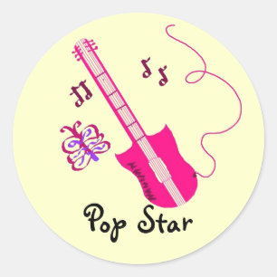 Pink Guitar Classic Round Sticker