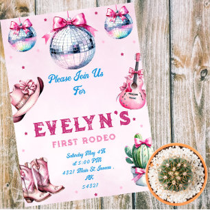 Pink Guitar Cowboy Party Cactus Birthday  Magnetic Invitation