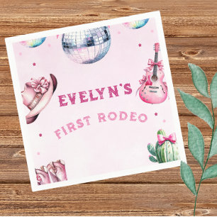 Pink Guitar Cowboy Party Cactus Birthday Napkin