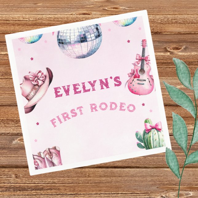 Pink Guitar Cowboy Party Cactus Birthday  Napkin (Creator Uploaded)