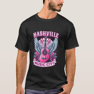 Pink Guitar Nashville Music City T-Shirt