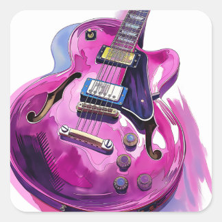 Pink Guitar Paint Splash Square Sticker