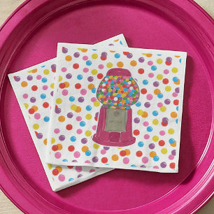 Pink Gumball Machine Candy Bubble Gum Birthday  Napkin
