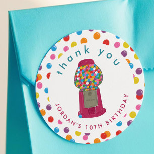 Pink Gumball Machine Candy Bubble Gum Thank You Classic Round Sticker