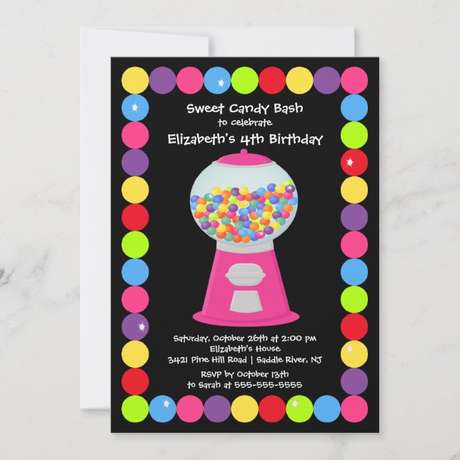 Pink Gumballs Candy Birthday Party Invitation (Front)