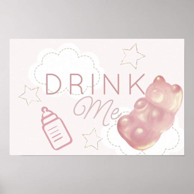 Pink Gummy Bear Cloud Star Drink Me Poster (Front)