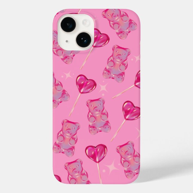 Pink Gummy Bear & Hearts' Pattern Case (Back)
