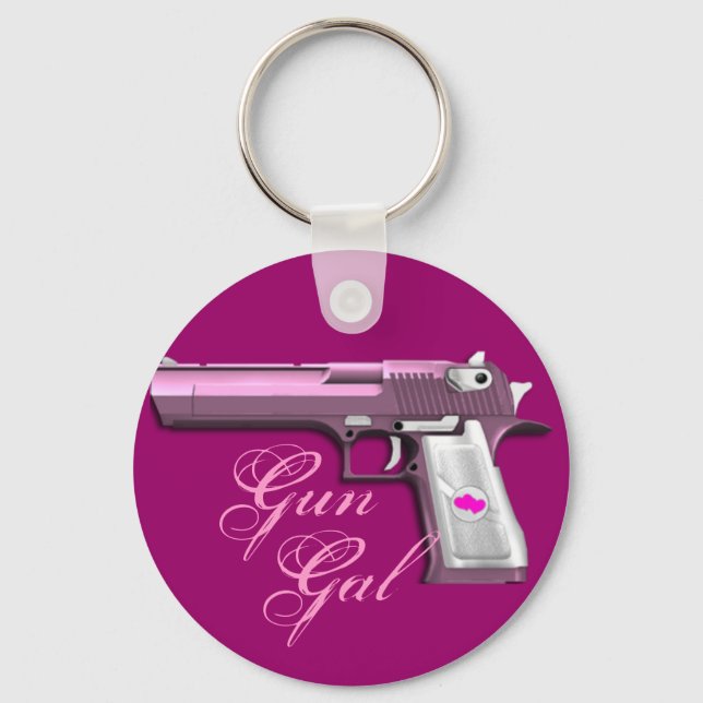 Pink Gun Gal Ladies key chain keychain fob gift (Front)