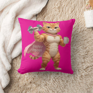 Pink Gym Cat Pillow – Cute Fitness Decor
