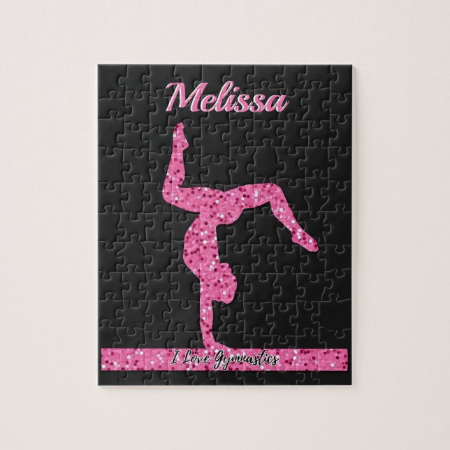 Pink Gymnastics Girl Sparkle Balance Beam Jigsaw Puzzle (Vertical)
