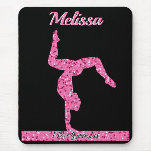 Pink Gymnastics Girl Sparkle Balance Beam Mouse Pad